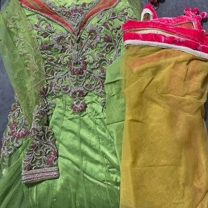 Net green anarkali with pajami